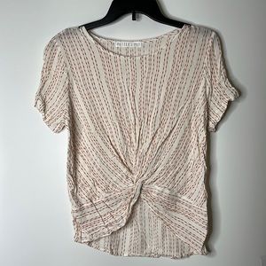 Potters Pot Women’s Short Sleeve Twist Front Linen Top Shirt SIZE S SMALL